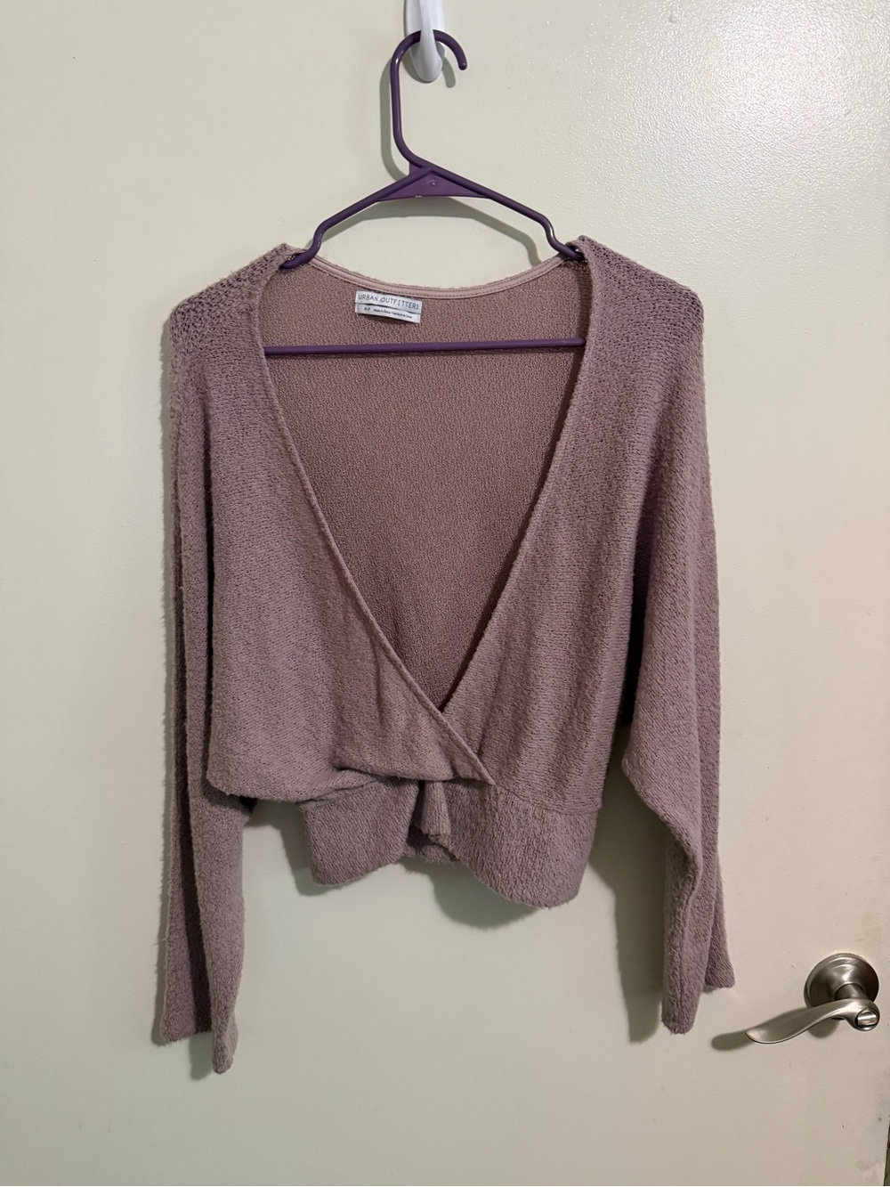 Urban Outfitters Mauve V-Neck Cropped Wrap Sweater